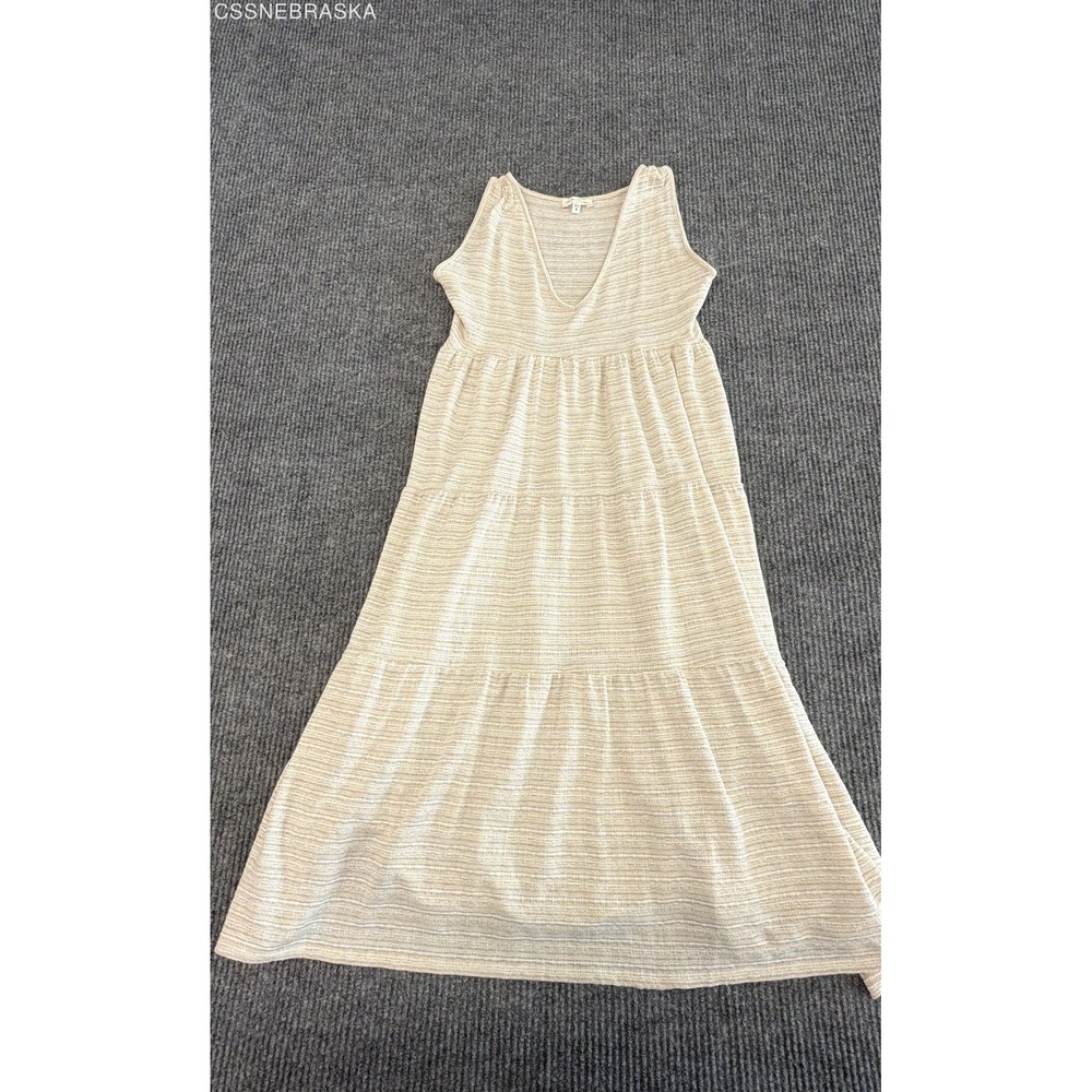 See You Monday Women's Cream Striped Tiered Sleeveless Boho Maxi Dress Sz M